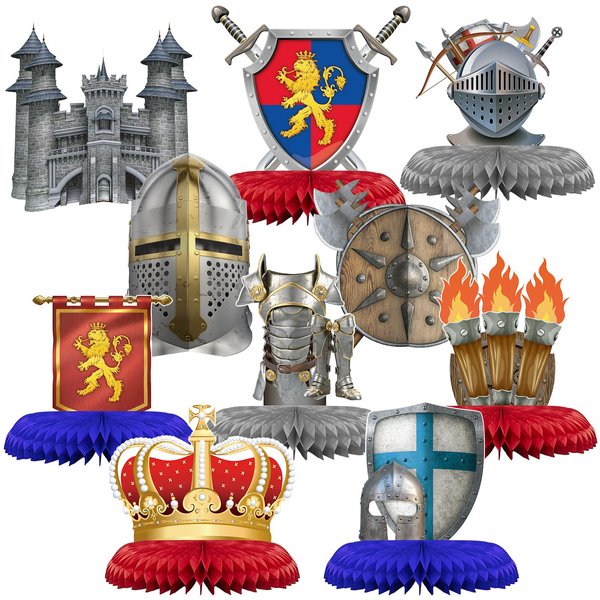 Gersoniel 10 Pcs Medieval Party Decorations Medieval Knights Decorations Knight Birthday Party Supplies Medieval Honeycomb Centerpiece Castle Table Centerpiece Medieval Table Topper for Baby Shower