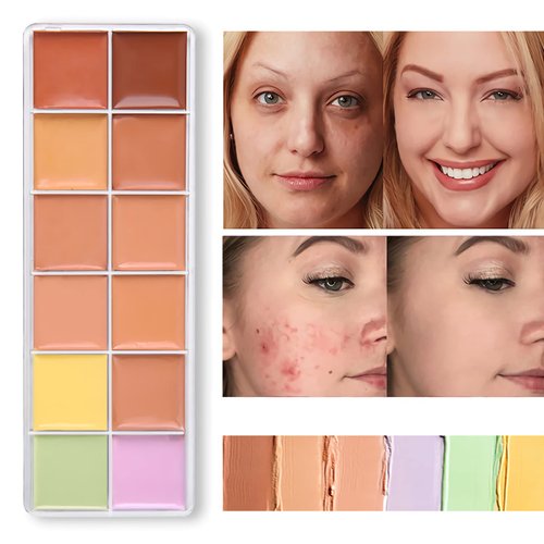 SUMEITANG 12 Color Correcting Concealer Palette, Cream Color Corrector Contour Makeup Palette，Contouring Foundation Highlighting Concealer Palette for Conceals Dark Circles, Redness, Acne, Blemish