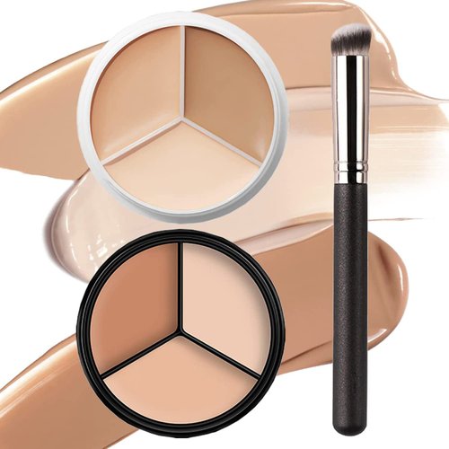 6 Colors Correcting Concealer Palette, Makeup Cream Contour Palette with Brush, Contouring Foundation Highlighting Concealer Palette for Conceals Dark Circles, Redness, Acne, Blemish (E)