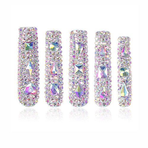 LOVFUL Press on Nails Eternal Stunning | Handmade with Full Covered Crystals | Reusable Fake Nails | 2.16in Long Square | H46-M