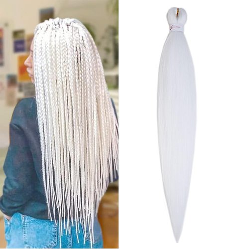 BALINGHAIR Pure White Braiding Hair Pre-stretched 26 Inches Long Braiding Hair Extensions Flame Retardant Braids Hair(60#-1Pcs)