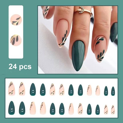 Magrace Press on Nails Medium Almond Fake Nails French Tips False Nails with Designs 24 pcs Stick on Nails for Women