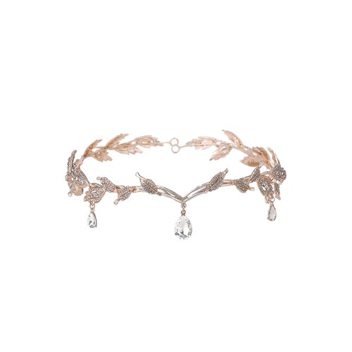 BABEYOND Crystal Leaf Wedding Diadem Headband Bridal Bridesmaid Forehead Band Rhinestone Bridal Tiara Crown (Rose Gold)
