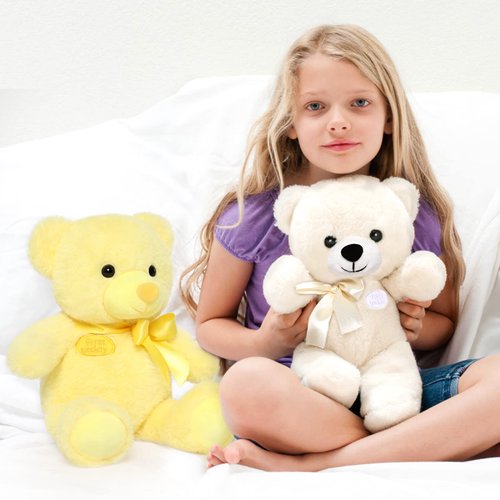 Tezituor Small Teddy Bear Stuffed Animals, Pack of 2 Cute Bear Plush with Bow Tie for Boy Girl Kids, White and Yellow Stuffed Bear for Baby Shower Christmas Valentines Day