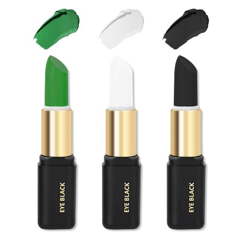 Eye Black Face Paint Kit, Eye Black Stick for Football Baseball Softball Lacrosse,Green White Black Facepaint Lipstick HalloweenCostume Cosplay Makeup, Waterproof Cream Blendable Body Paint Stick