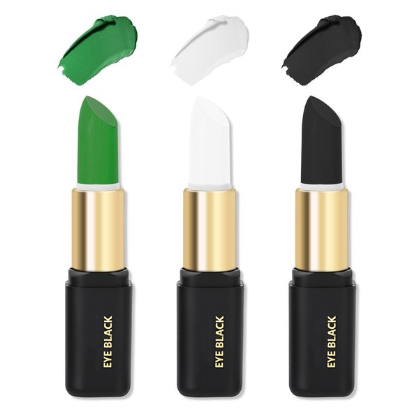 Eye Black Face Paint Kit, Eye Black Stick for Football Baseball Softball Lacrosse,Green White Black Facepaint Lipstick HalloweenCostume Cosplay Makeup, Waterproof Cream Blendable Body Paint Stick