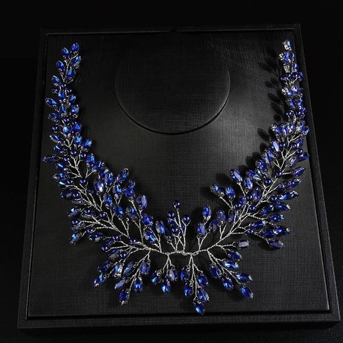 JWICOS Crystal Bridal Headpiece Wedding Headband for Brides Pearl Hair Vine Rhinestone Hair Accessories for Women (Blue)