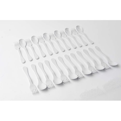 Knork Eco Plant Based 24 Pack Reusable Bamboo Flatware Set (White)…