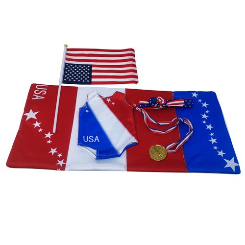 18 Inch Doll Clothes and Accessories,18 inch Dolls Gymnastics Leotard,Matching Doll 4th July Patriotic Clothes USA Flag,Mat and Olympic Gold Medal Fits Most 18" Dolls