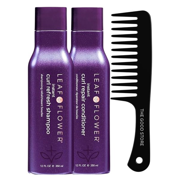 Leaf Flower Instant Curl Refreshing Shampoo & Curl Repair Conditioner 12 oz Duo | Purple | With Good Store Black Hair Comb