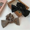 Crymystal Silky Ribbon Bow Hair Ties Khaki Bow Elastic Band Bow Hair Rope Tie Satin Bow Ponytail Holder Beaded Hair Rope Long Ponytail Scrunchies Hair Accessories for Women and Girls (Khaki)
