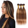 Biliisyff Highlight Straight Human Hair Bundles Piano Color P4/27 Ombre Bundles Hair Bundles Blonde Brown and Black Double Weft Brazilian Human Hair Bundles Silky and Soft 26 28 30 Inch