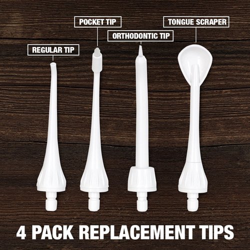 ToiletTree Products 4 Pack Replacement Tips, Professional Rechargeable Oral Irrigator with High Capacity Water Tank, 2nd Generation Version