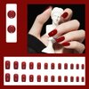 Red Press on Nails Medium Length Coffin Fake Nails Wine Red Acrylic Glue on Nails with Elegant Red Gradient Designs Full Cover Solid Color Wine Red Shiny Oil Square False Nails Set for Women 24 Pcs
