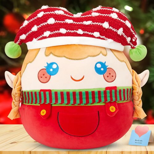 Athoinsu 2024 Christmas Elf Plush Pillow Kawaii Elves Girl 14" Stuffed Animal Decorations for Xmas Children Gifts for Toddler Kids Girls