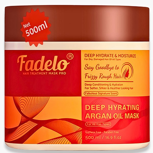 Fadelo Argan Oil Hair Mask: Intense Hydrating & Repair Treatment for Dry, Damaged, Sulfate-Free, Color-Treated Hair with Coconut Oil & Keratin - Anti-Frizz, Moisturizing, Softening-500ml/16.90oz, Red