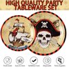 96 Pcs Pirate Party Supplies Tableware Set 350 GSM Pirate Plates Napkins Forks for Adult Teen Children Birthday Party Pirate Party Favors Treasure Theme Party Halloween Decorations Serves 24