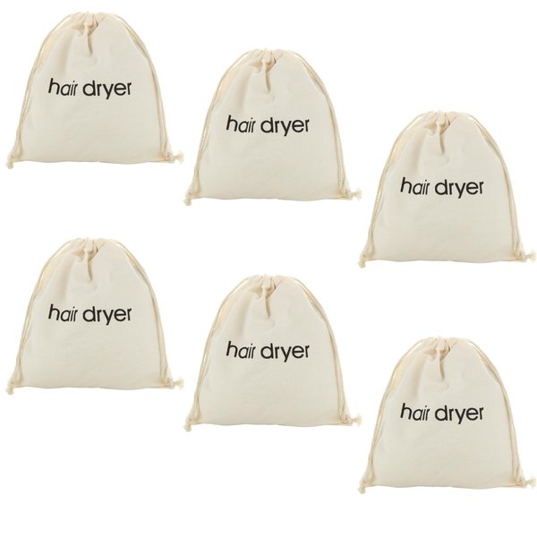 GBACHOOS 6PCS Hair Dryer Bags Drawstring Hairdryer Travel Bag, Cotton Hair Dryer Storage Bag for Use at Home, Traveling, Guest Rooms,Bathroom and Hotels(13x11.8 Inch)