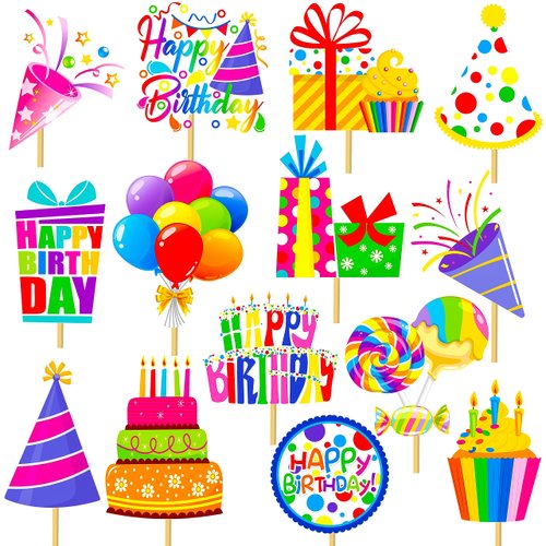 Happy Birthday Party Centerpiece Sticks 28Pcs Colorful Birthday Table Toppers Cheerful Birthday Table Decor Rainbow Party Decorations for Baby Shower Supplies
