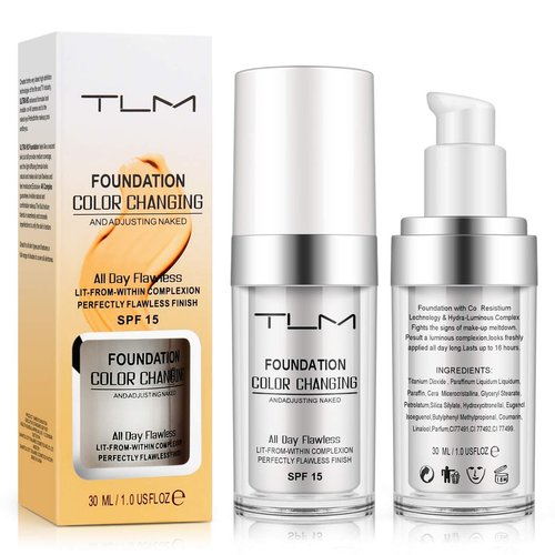 TLM Colour Changing Liquid Foundation Hides Wrinkles & Lines,Lightweight,Natural,Anti-allergic,BB Cream Makeup Base Concealer Cover Moisturizing Fluid for all Skin Tone SPF 15,Moisturizing Cosmetic