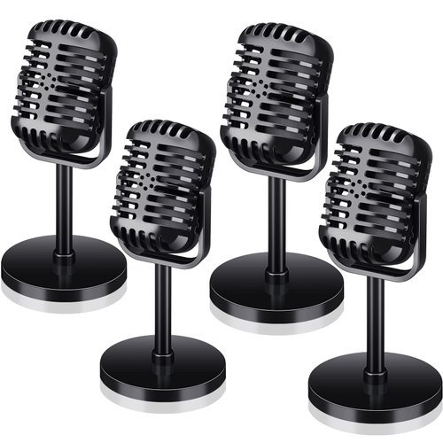Zubebe 4 Pcs Microphone Props Retro Vintage Plastic Microphone Fake Microphone Pretend Mic Center...
