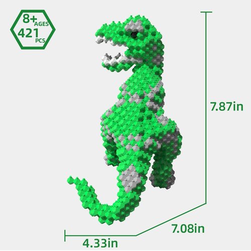 KADELE Fun Dinosaur Building Set 421PCS, Green T-Rex Creative Educational Toys Boys Girls 8+, Animal Figures Building Kit Model Jurassic Dino Blocks Toy Dispaly Present for Kids & Adults