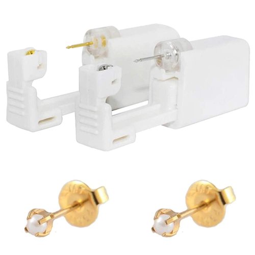 CHUANCI Pair Disposable Sterile Ear Piercing Unit Cartilage Tragus Helix Piercing Gun NO Pain Piercer Tool Machine Kit Stud Choose Design (Pair 419,Gold Pearl)