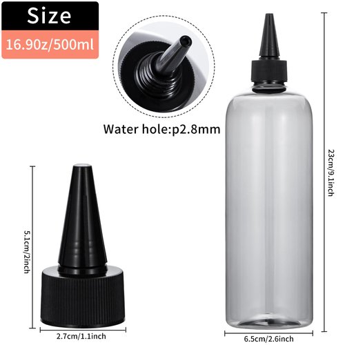 driew Applicator Bottles for Hair, 16.9oz Clear Hair Squeeze Bottle for liquids Twist-On Top Tip Cap Color Applicator Bottle Hair Dye Bottle Pack of 2