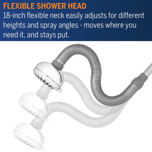 Waterpik PowerPulse Flexible Neck Shower Head Adjustable Shower Head for All Heights, Chrome 7-Mode XPP-703E