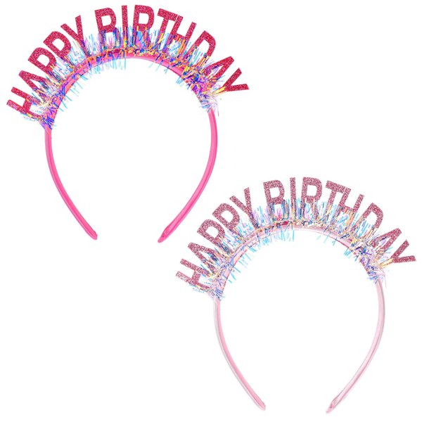 2 PCS Happy Birthday Tiara Glitter Princess Crown Birthday Rose Pink Letters Headband Shiny Colorful Birthday Girl Headpiece Birthday Outfits Accessories for Women Girl Lady Mom Daughter Wife Sister