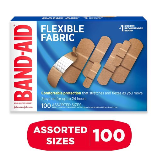 BAND-AID 11507800 Flexible Fabric Adhesive Bandages, Assorted, 100/Box