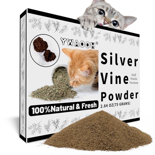 YWAOOH Cat Toys - Silvervine Powder 75g with 5 Little Pouches (Upgrade), Catnip Alternative, 100% Natural Silver Vine Gall Fruit Powder, Matatabi Cat Toy, Suitable for All Cat Ages