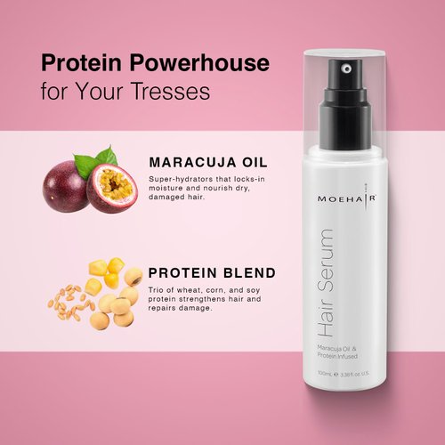 MOEHAIR Damage Controlling Anti-Frizz Hair Serum, Strengthens Hair with Protein and Maracuja Oil, Sleek Hair Product that Repairs & Detangles Damaged Strands, Excellent Hair Gloss for All, 3.38 Fl Oz