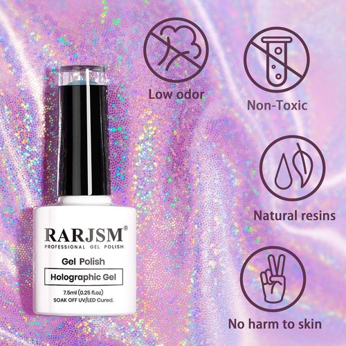 RARJSM Holographic Nail Polish Rose Gold Gel Nail Polish with Mermaid Unicorn Effect Glitter Gel Nail Polish RAR73 Suitable for Spring Summer