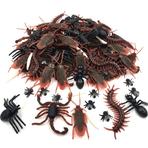 GuassLee 150pcs Realistic Bugs Plastic Fake Bug Trick Toys Insects Halloween Prank Toy Bugs Cockr...