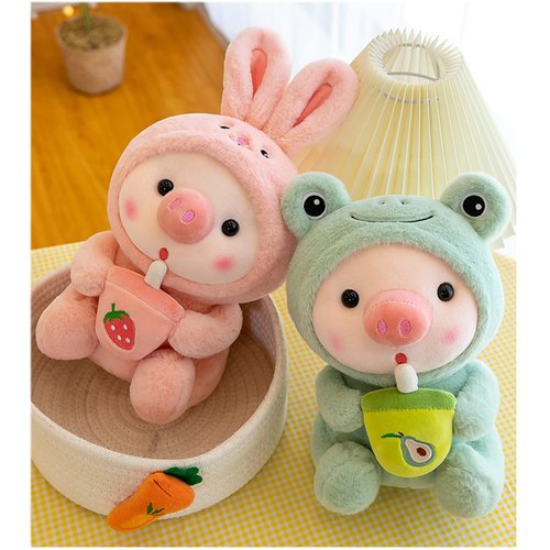 LANFIRE Pig Plush Pillow Pig Dressed Up As Frogs Tigers Rabbits Cute Plush Pillow Gifts for Boy Girl (12.9 in, Green)