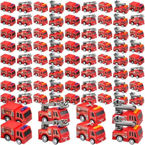 Conagel 80 Pcs 4 Styles Mini Pullback Fire Truck Toy Small Fire Trucks Toy Bulk Fire and Emergency Rescue Vehicles Set for Kids Birthday Party Favors