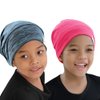 ELIHAIR 2pc Kids Sleep Bonnet Hats for Night Sleeping Cap Silky Lined Satin Bonnet with Adjustable Elastic Band for Teens Toddler Child Natural Curly Frizzy Hair Cover(Hot Roses and Blue Black)