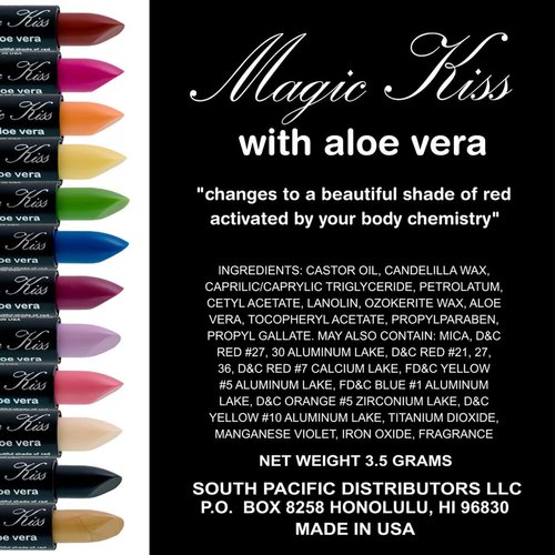 Magic Kiss Pack of 12 Color Changing Aloe Vera Lipstick set, MADE IN USA (Blue)