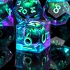 Beholder's Dragon Eye DND Dice Set,Sharp Edge Liquid Core Resin Handmade Cat Eye Dice with Gift Box 7 PCS for Role Playing Dungeons and Dragons Ttrpg(Green Purple Dargon Eye)
