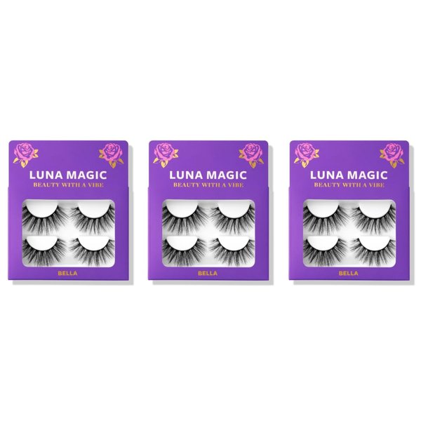 LUNA MAGIC Bella Faux Mink Wispy Lashes, Reusable, 3 Pack