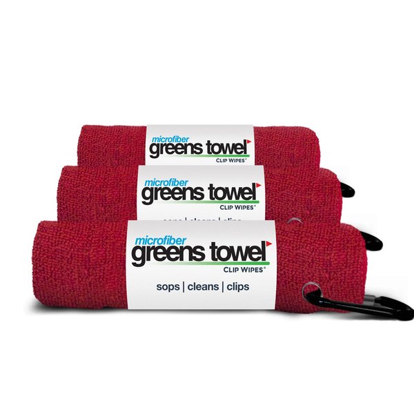 Greens Towel Red 3 Pack Golf Towel Set for Golf Bags with Clip, Plush Microfiber Nap Fabric, 16x16, The Original (Cardinal Red)