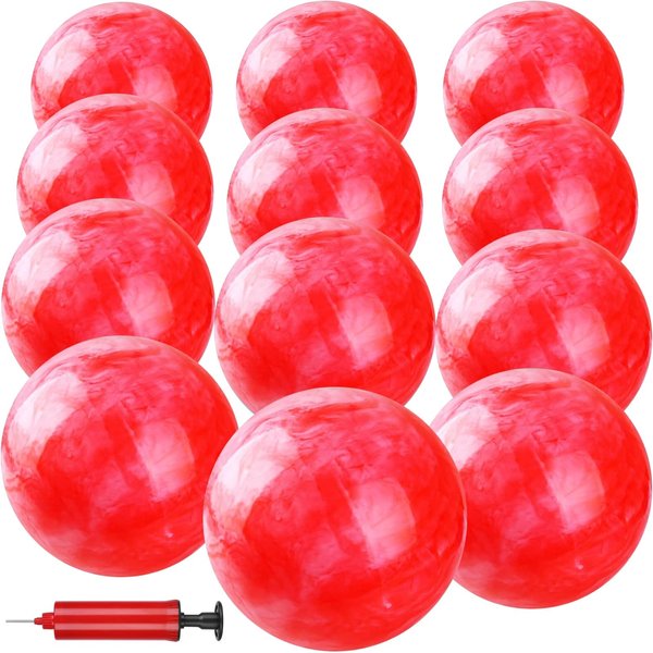 GCQJOQ 12 Pcs 9 Inch Marbleized Bouncy Balls for Kids Kick Balls Inflatable Sensory Balls for Beach School Playground Indoor/Outdoor Play Balls - Red