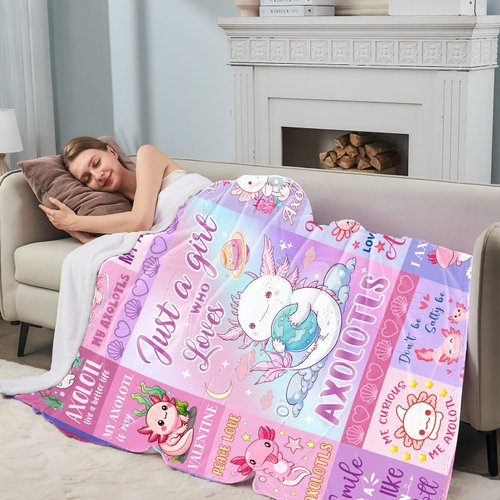 Axolotl Gifts, Axolotl Blanket, Axolotl Stuff, Gifts for Axolotl Lovers, Axolotl Gifts for Girls Women, Just A Girl Who Loves Axolotles for Birthday Christmas Soft Throw Blanket 40"x50"