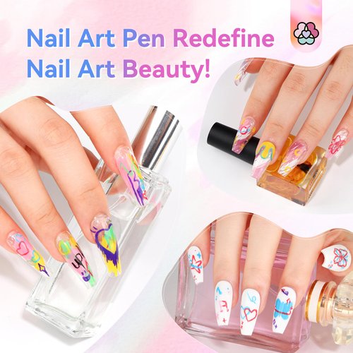 SAVILAND Nail Art Pens Set: 12 Colors Quick Drying 3D Nail Polish Pens Acrylic Paint Nail Art Markers Color-fast Nail Point Graffiti Dotting Tools Drawing Painting Liner Nail Art Design Pens Home DIY