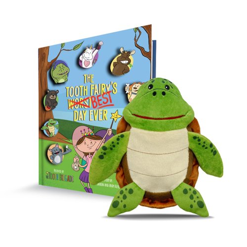 The Tooth Brigade Book and Tooth Fairy Pillow Bundle, Interactive Set Includes 8" Plush Toy with Lost Tooth Pocket and The Tooth Fairy's Best Day Ever! Hardcover Book (Kai Sea Turtle Bundle)