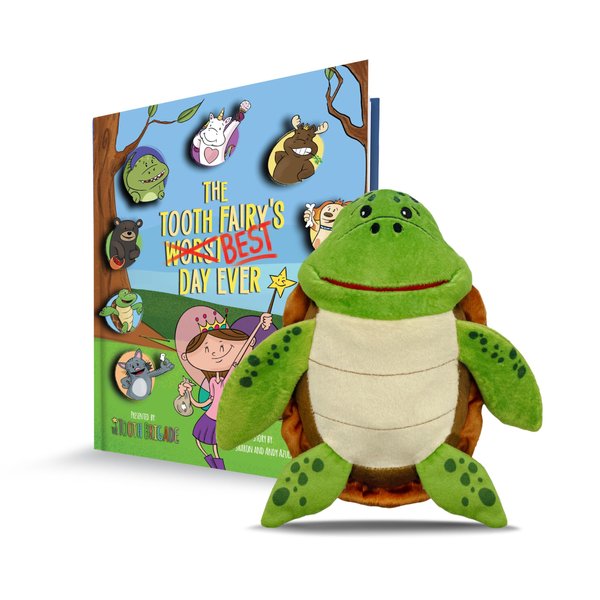 The Tooth Brigade Book and Tooth Fairy Pillow Bundle, Interactive Set Includes 8" Plush Toy with Lost Tooth Pocket and The Tooth Fairy's Best Day Ever! Hardcover Book (Kai Sea Turtle Bundle)