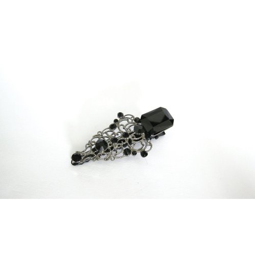 Generic Medium black and silver metal crystal rectangle shaped hair pin alligator clip