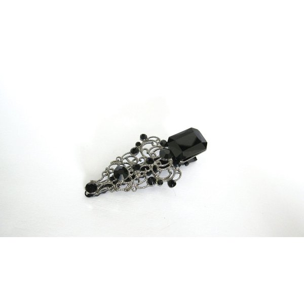 Generic Medium black and silver metal crystal rectangle shaped hair pin alligator clip