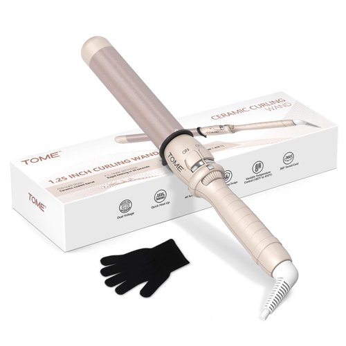 1.25 Inch Hair Curling Wand,Ceramic Curling Iron 1 1/4 Inch,Dual Voltage Hair Curler with Glove Included,Curly Hair Tools for Styling,Adjustable Temperature (180°F to 410°F for All Hair Types)